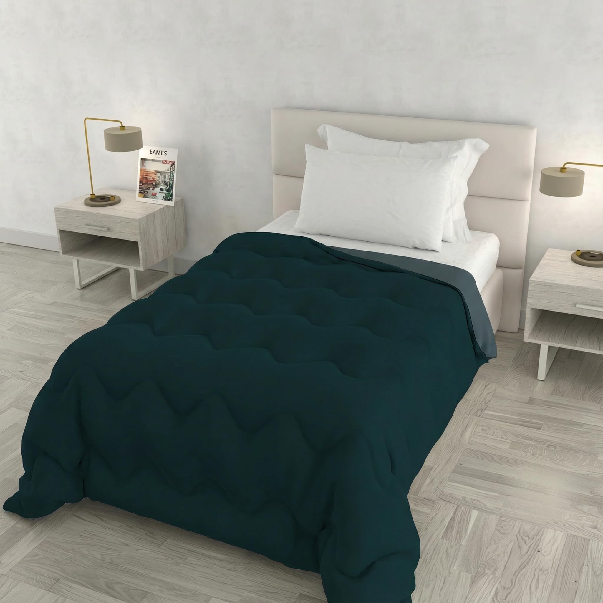 ZOE Winter Quilt Made in Italy Two-Tone Double-Sided Padded Duvet 250 g – Single Bed Quilt 160 x 250 cm – Machine Washable – Brass/Sage