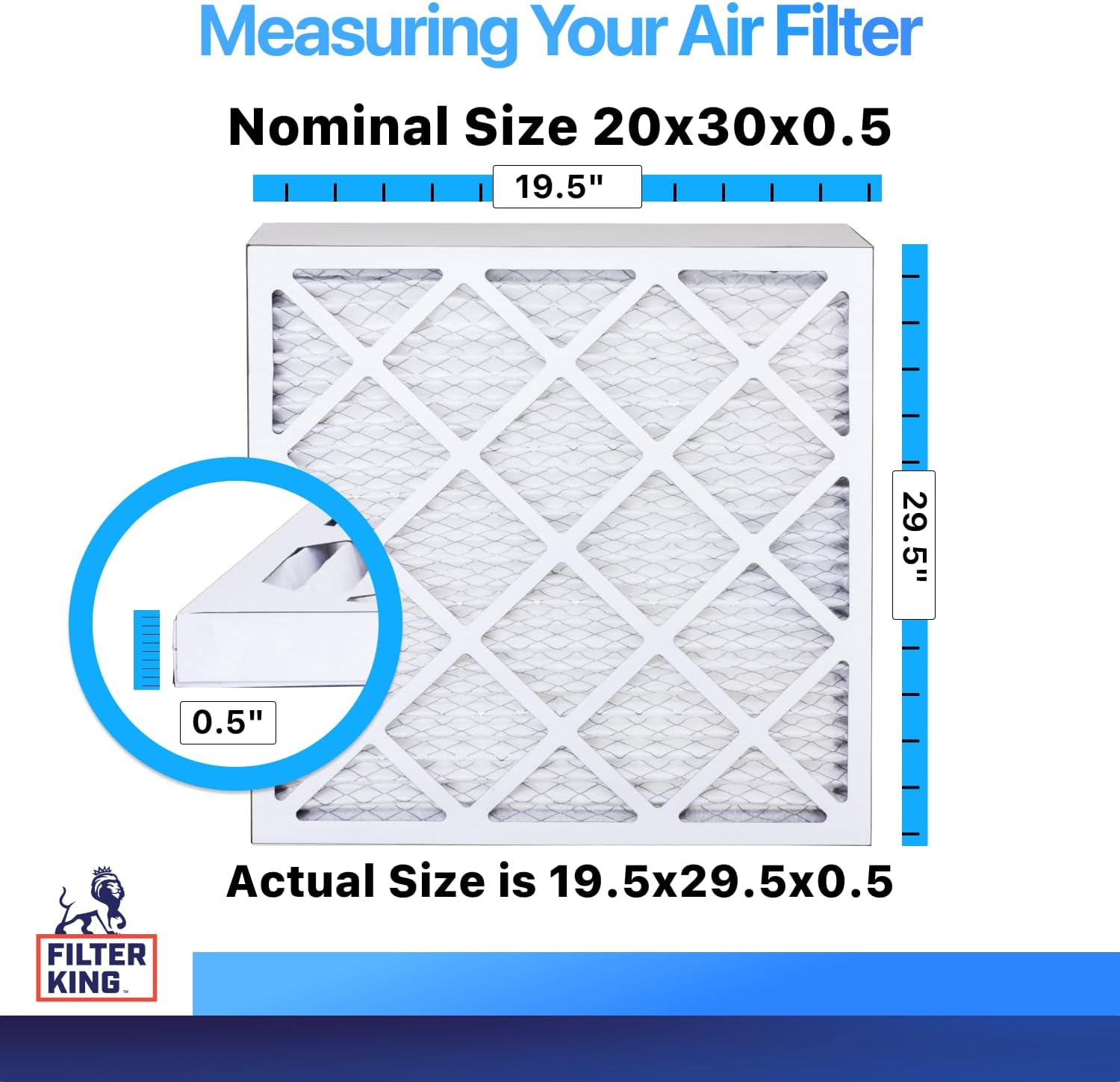 Filter King 20x30x0.5 Air Filter (MERV 8) (4-Pack) Dust & Allergy Control AC Furnace Filters, MADE IN USA, HVAC, Pleated, Electrostatic (Actual Size: 19.5 x 29.5 x 0.5)
