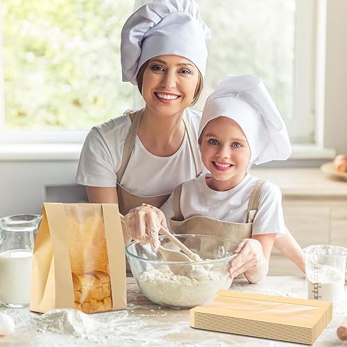 Miniatura 4 de Domensi 100 bolsas de pan de papel para pan casero de 13.7 x 8.2 x 3.5 pulgadas, bolsa grande de papel para panadería con ventana, bolsas de pan de