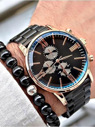 L ks  zel Seri Metal Kordon Roma Rakaml  Erkek Kol Saati, Siyah Bak r, 42 mm