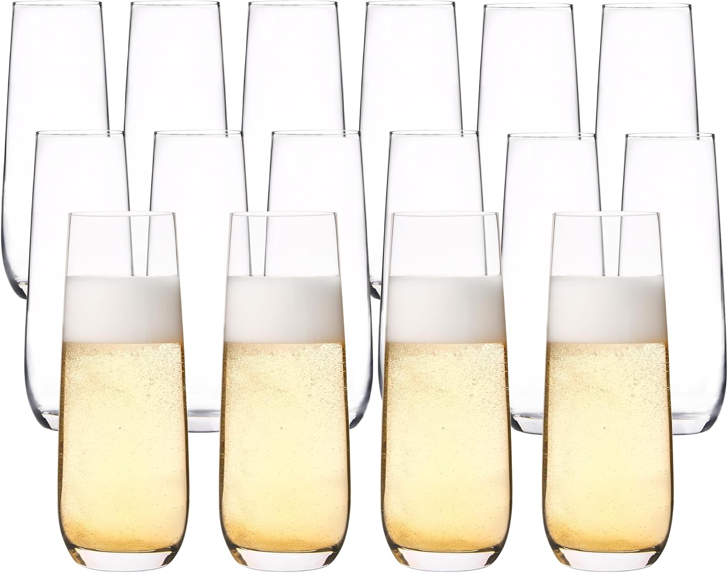 YANGNAY Stemless Champagne Flutes Set of 16, 8 oz - Clear Glass Toasting Glasses for Mimosa - Elegant Beverage Glassware