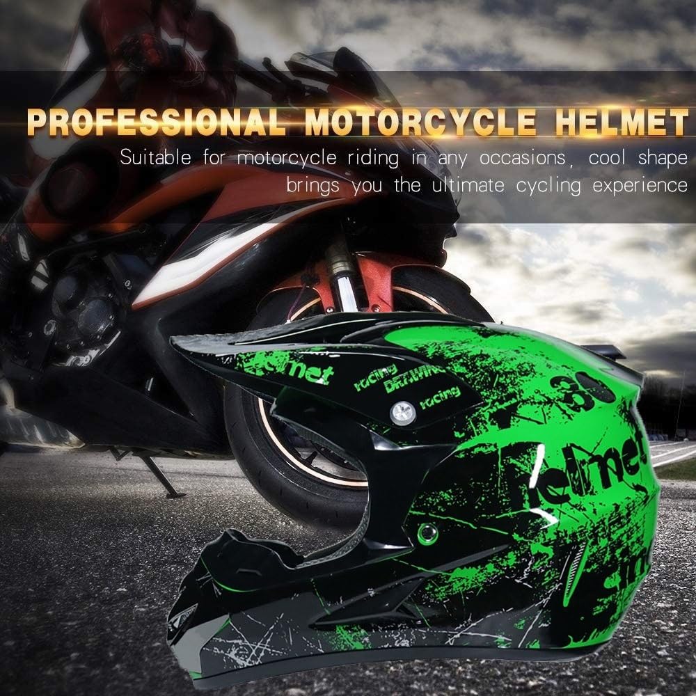 Gioventù Bambini MTB Casco da Motocross, Doppio Sport Integrale Fuori Strada Moto ATV Scooter Incidente Caschi, Discesa Quad Dirt Bike Enduro Corse Casco, con Occhiali Guanti Maschera