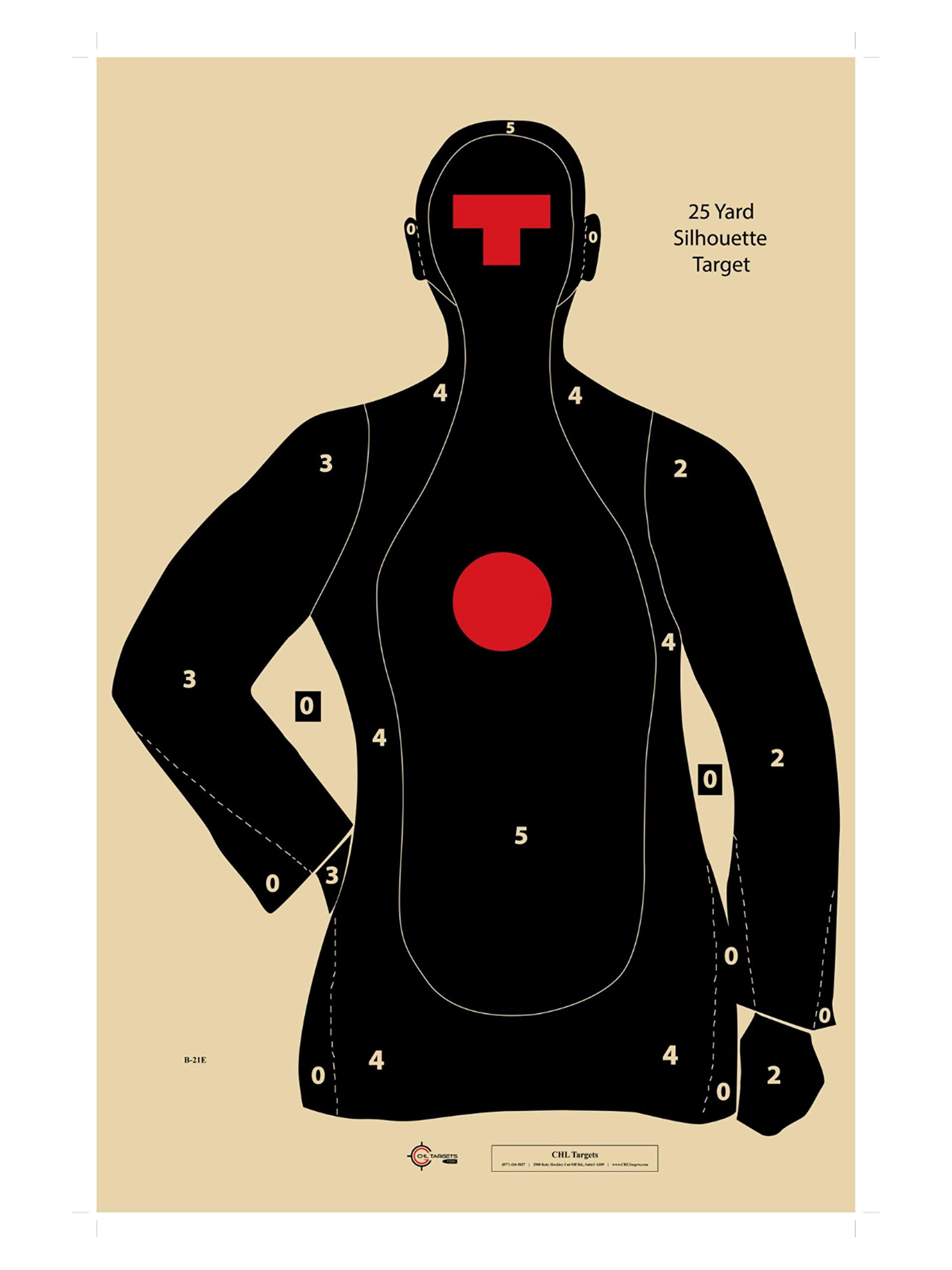 Official NRA B-21E Target, 21 Yard Target, Shooting Paper Targets, 22.5" x 35", Police Silhouette, Bulk Targets