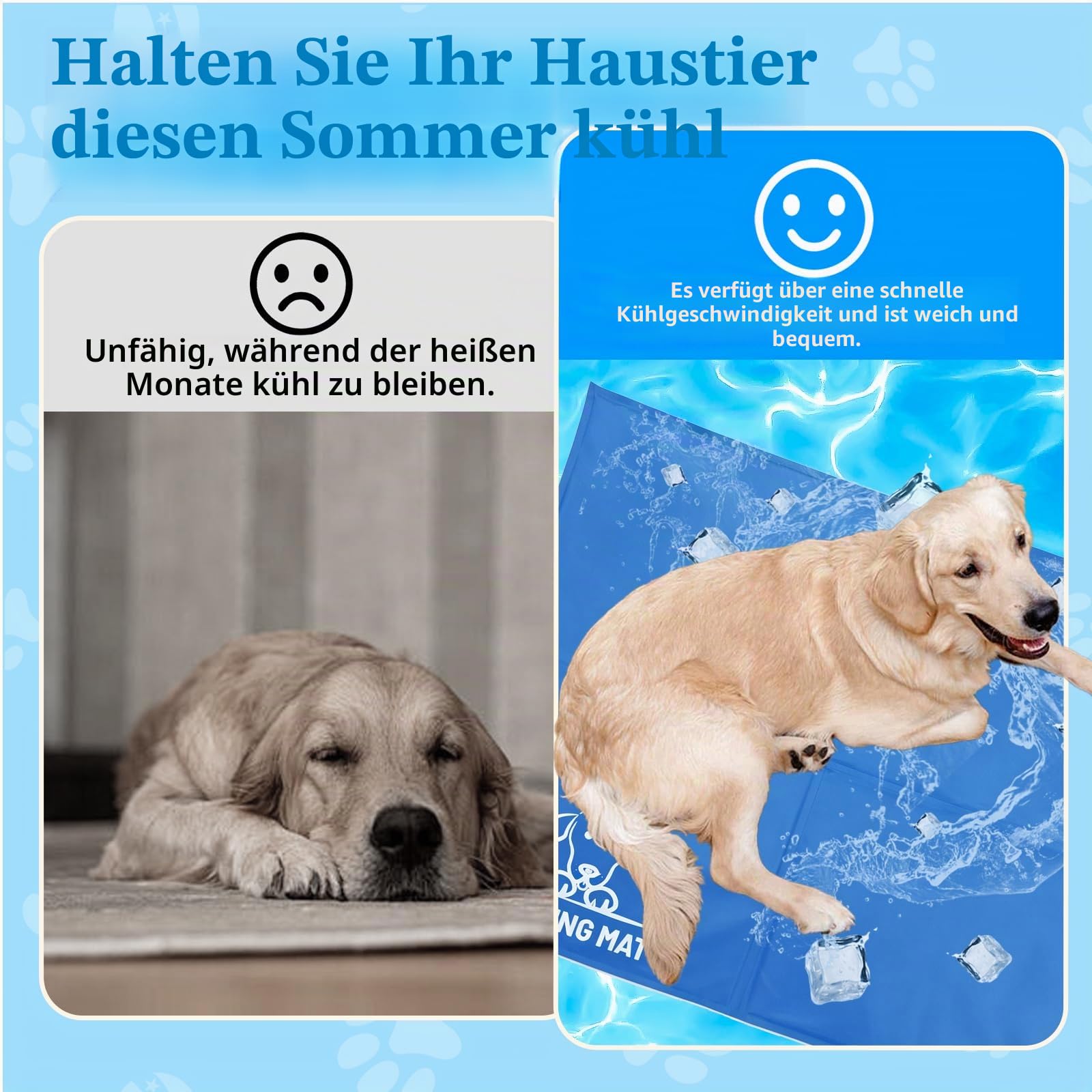 Kühldecke, Kühlmatte Hund, Hundekühlmatte, Kühlkissen, Kühlpad, Hundedecke, Hundematte, für Haustiere, Selbstkühlend (Blau, XL)
