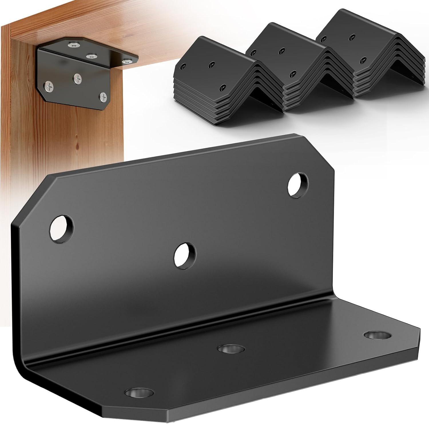 15 PCS L Brackets Corner Brace 4''x2''x2'' Galvanized Medium L Angle Bracket Iron Heavy Duty L Angle Steel Braces Joint Fastener Brackets Screws for Wood Shelves,Furniture,Cabinet,Frame,Fence (Black)