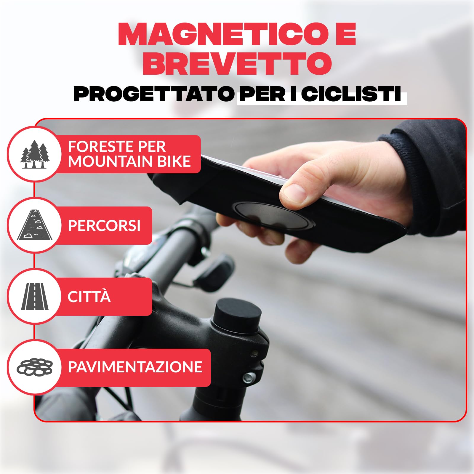 Shapeheart Porta Cellulare Bici per Attacco Manubrio Magnetico | Compatibile con ogni telefono | Attacco M6 | Sterzo 1 1/8 | Attacca e stacca in 2 s | Antivibrazione | Resiste alla pioggia
