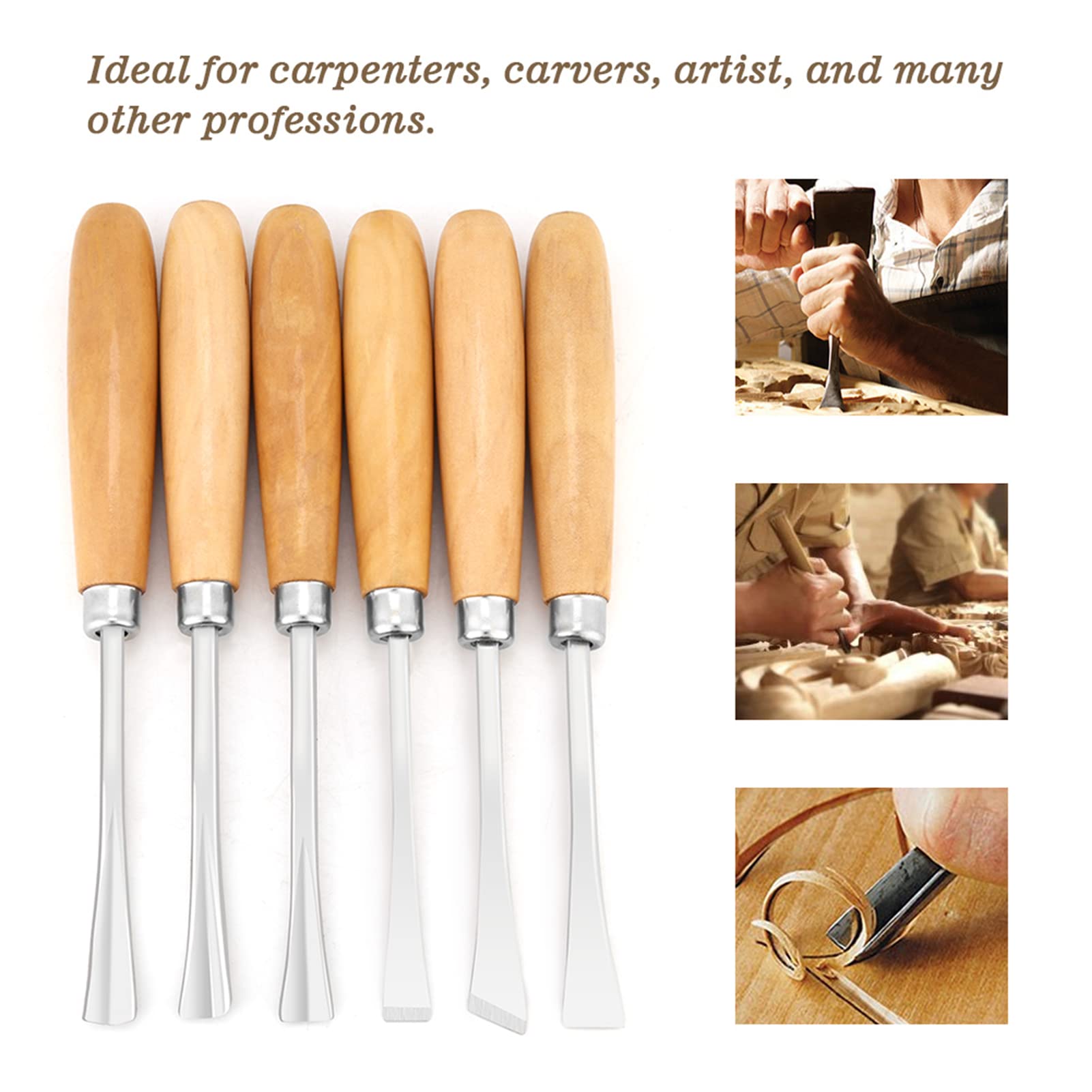 Herramientas para Tallar Madera, 6 Piezas Juego de Cinceles de Mano para Tallado en Madera Profesional Herramientas para Esculpir Cintería de Brije Kit de Cuchillos