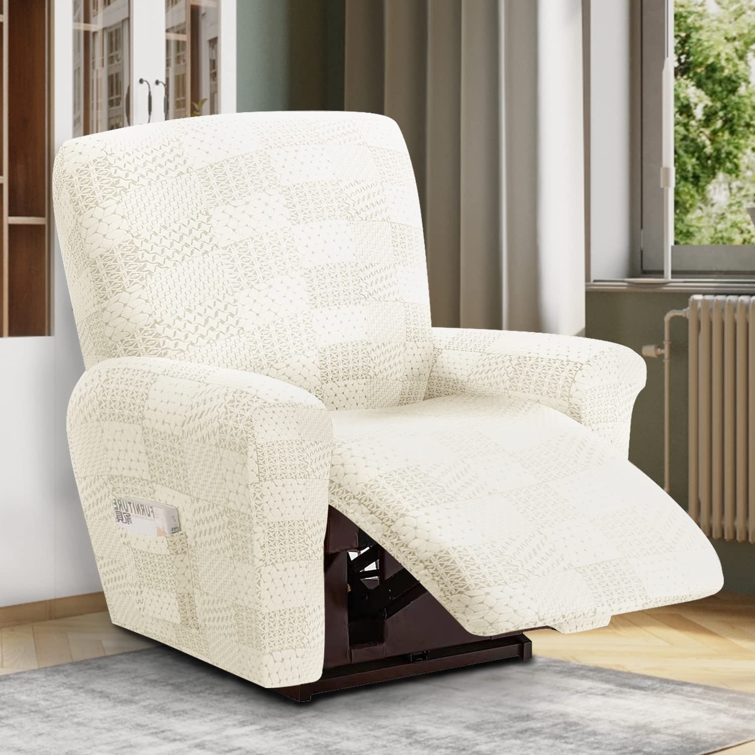 YOPOIY Copripoltrona Relax Reclinabile 4 pezzi elasticizzati Fodera poltrona 1 posto Coprisedile Poltrona Protettore aderente morbido con fondo elastico Ultimo motivo jacquard -Beige