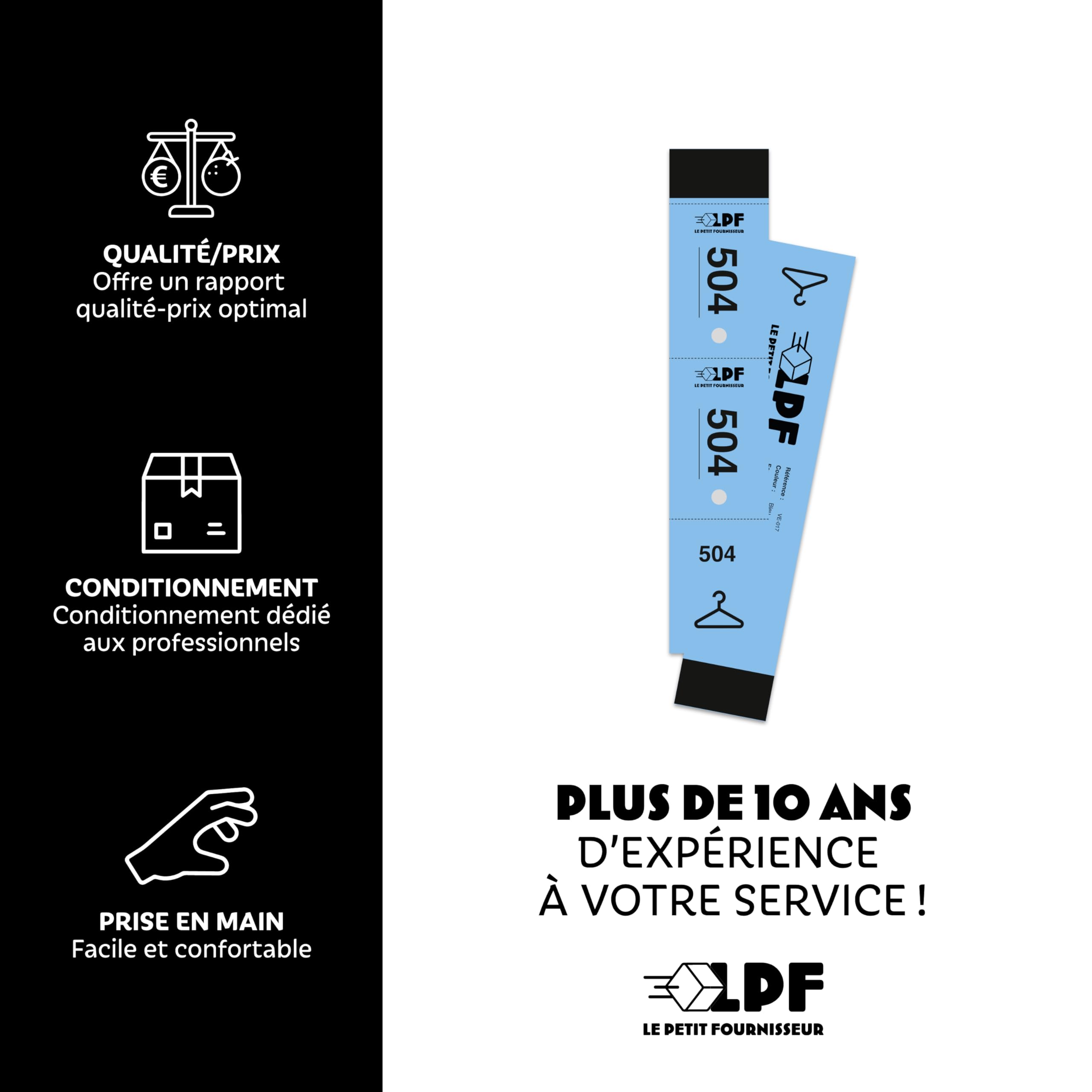 LPF LE PETIT FOURNISSEUR - 1000 Tickets Vestiaire détachables en 3 Parties ( 3x19cm) - Perforation pour cintre - Papier Cartonné Épais 160g/m² - Numérotés 1-1000 - Fabriqué en France - Jaune