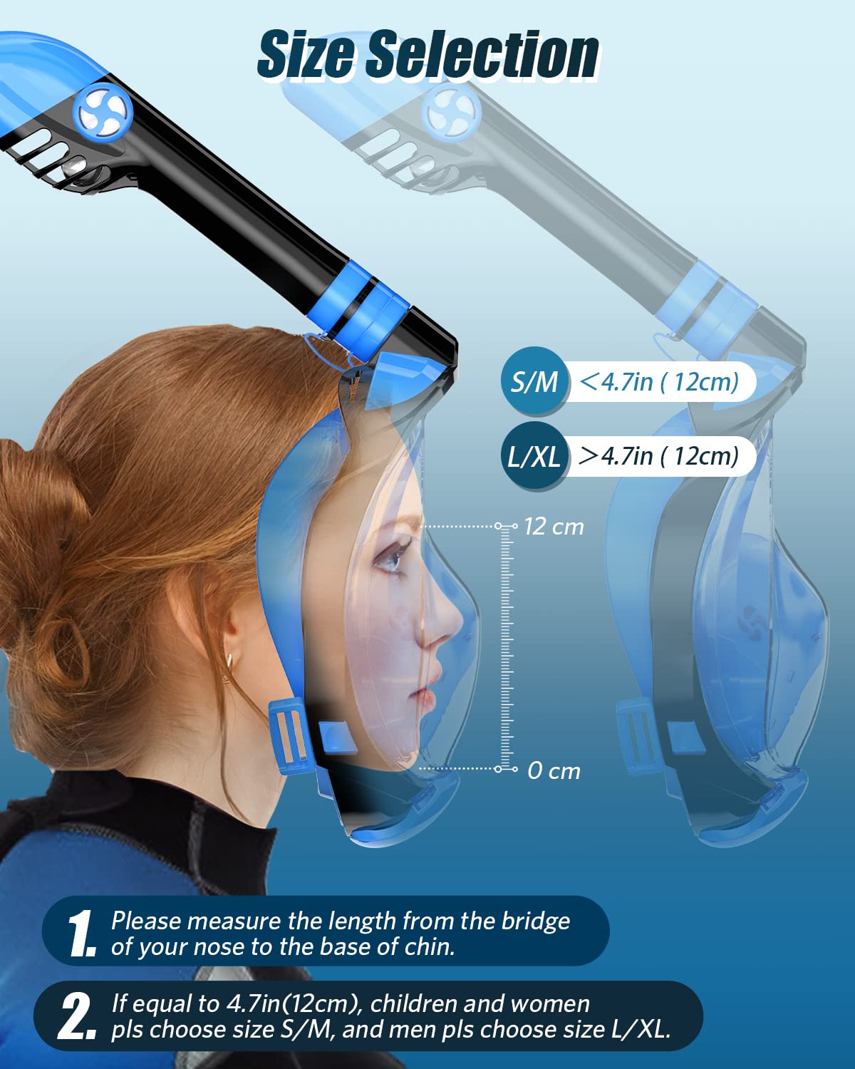 QingSong Full Face Snorkel Mask for Adults & Kids, Foldable Snorkeling Gear with Camera Mount, 180 Degree Panoramic View Snorkeling Set Anti-Fog Anti-Leak