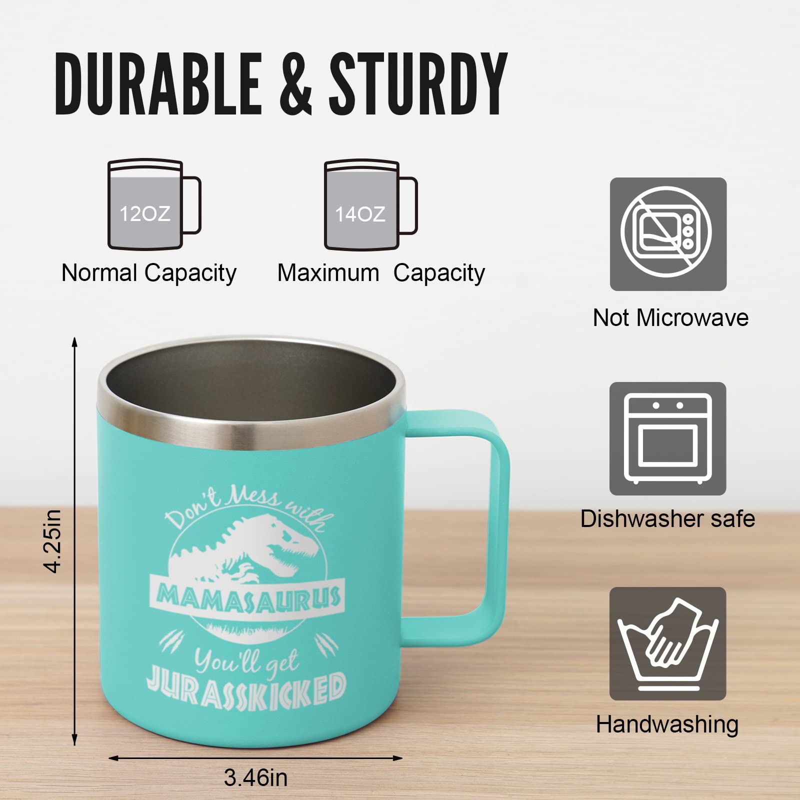 NOWWISH Tazza Termica Mamasaurus 400 Ml – Regalo Per Mamma, Acciaio Inox, Doppia Parete, Verde