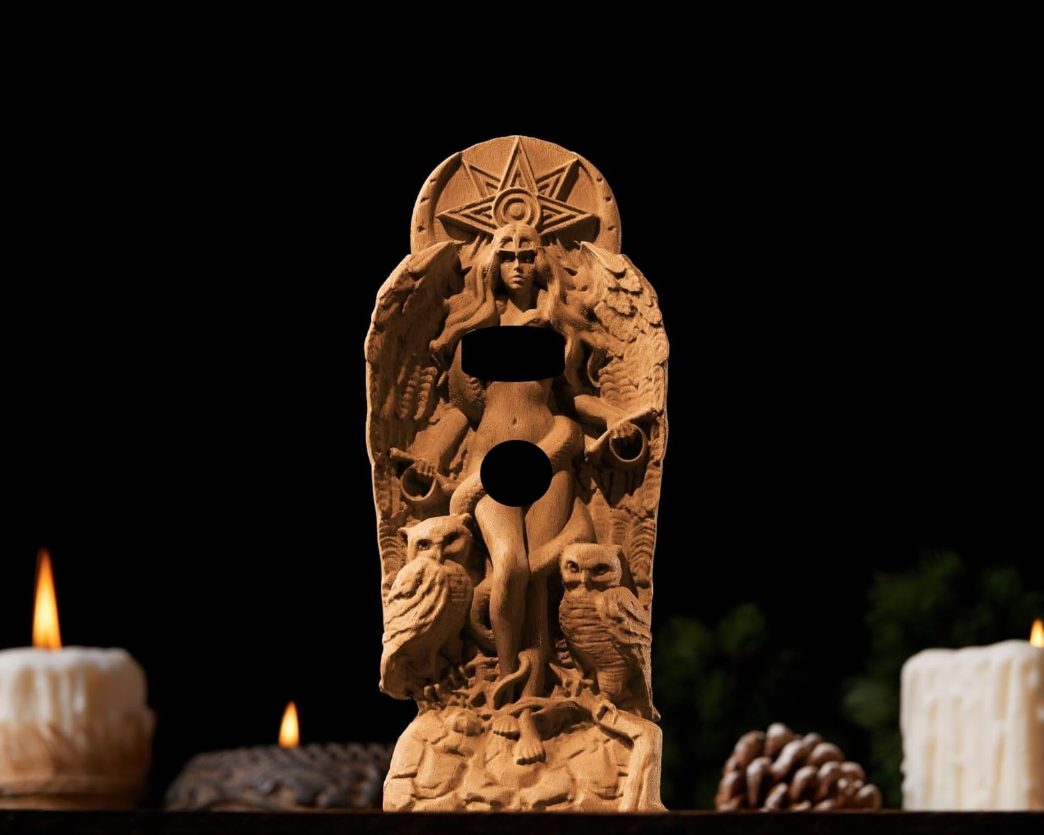 Goddess LilithStatue，Inanna, Ishtar Statue，Demoness, Pagan Decor Wooden Statue，Norse Mythology Goddesses, Altar Crafts, Creative Desktop Decorations (Wood)