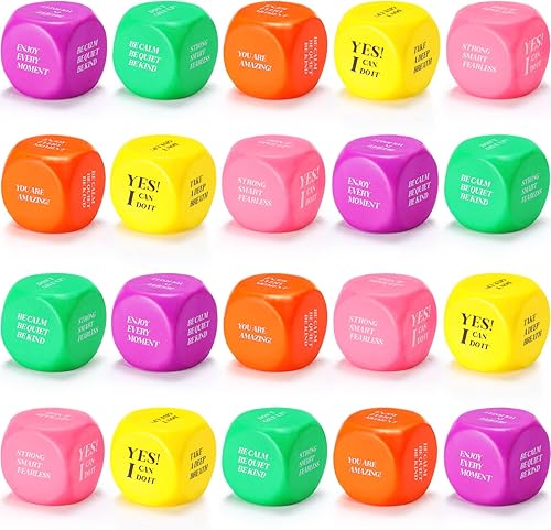 20 bolas motivacionales para el estrés a granel para adultos, forma cuadrada, bolas de alivio del estrés cerebral, citas de dados de espuma para