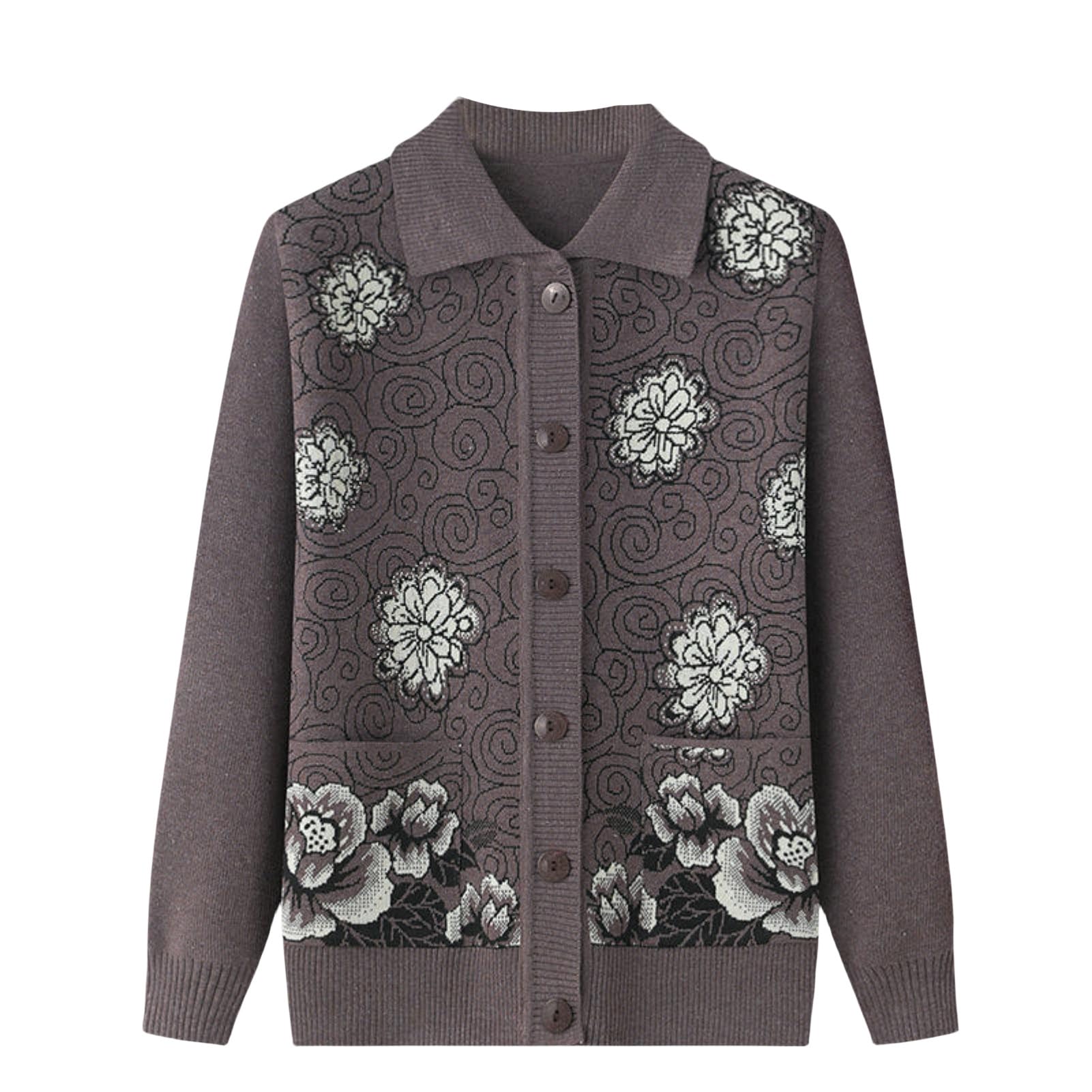 Cárdigan de punto fino suelto mujer mayor chaqueta ligera gris de otoño 8