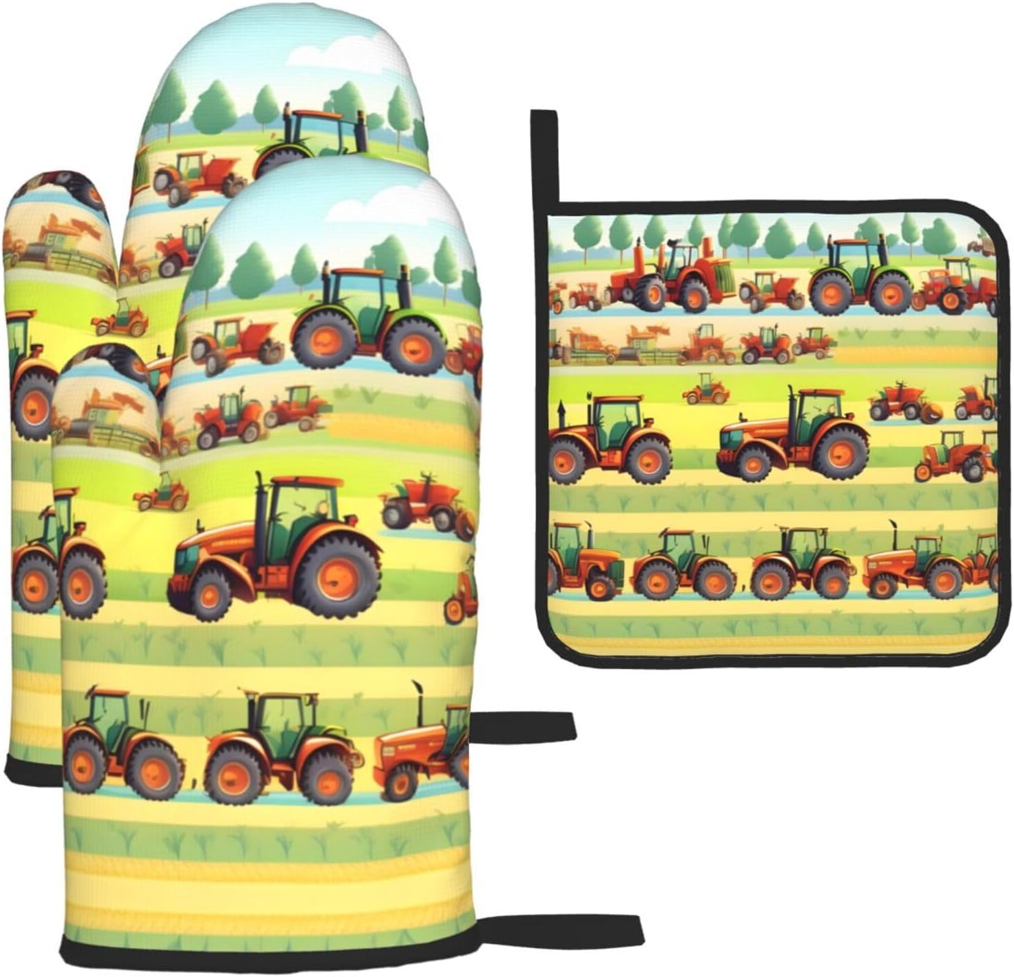 Tractor Farming Print Heat Resistant Microwave Gloves, Used for Baking, Cooking, and Fashion Kitchen Essentials
