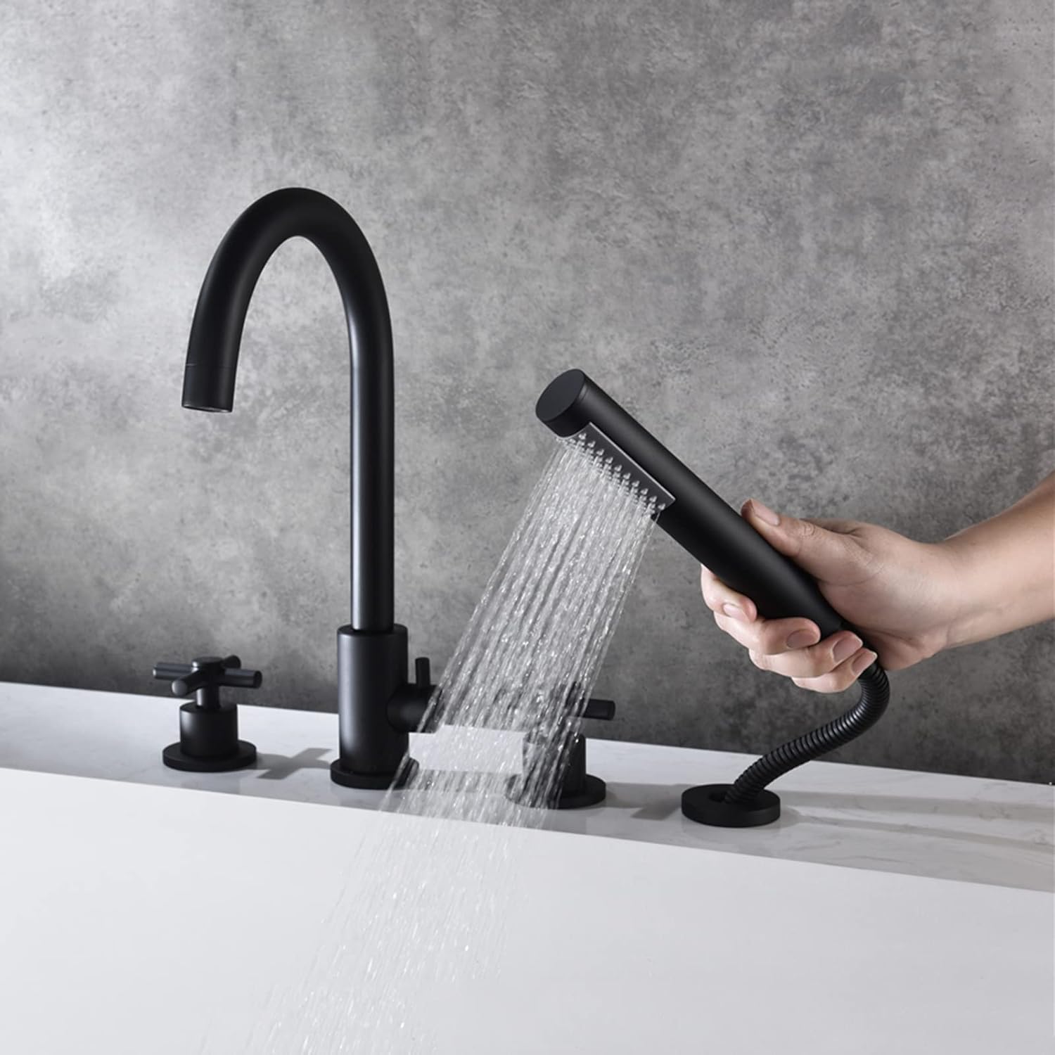 VECNUM Badewannenarmatur 4-Loch Wannenrandarmatur Wannenrand Badewanne Armatur Set, Gold