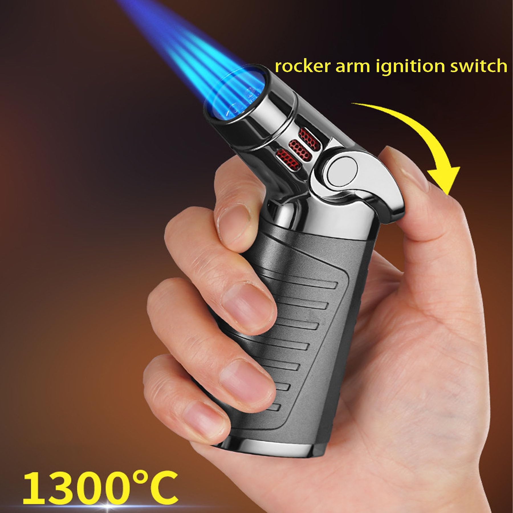 Encendedor de antorcha, resistente al viento, recargable, con llama ajustable, bloqueo de seguridad para barbacoas, velas, camping y uso al aire libre