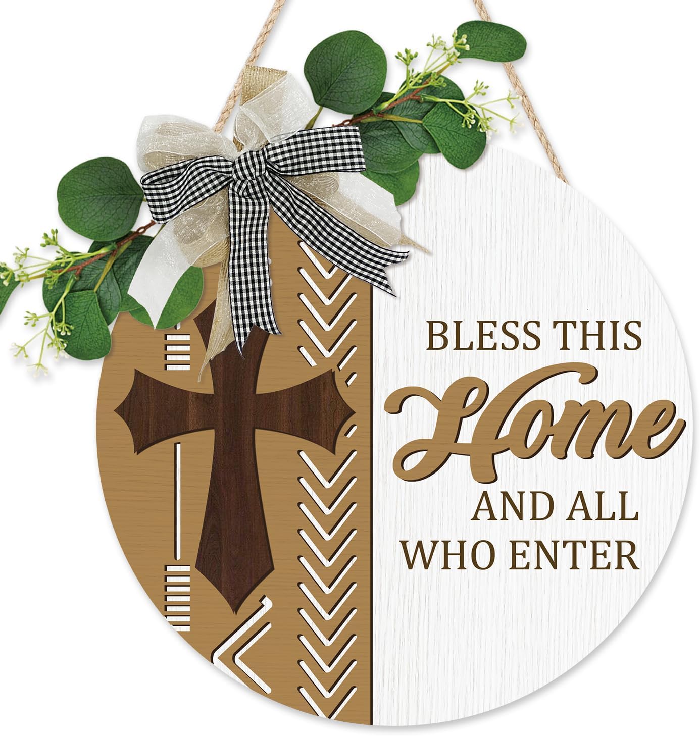 CHDITB Boho Bless This Home Front Door Sign Wreath(12"x12")