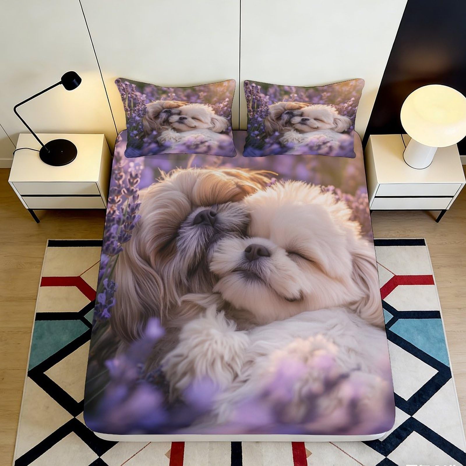 Qjzxknhpgr Style-8 3D Printed Puppy Hug Fitted Sheet Microfiber Soft Dog Lovers Floral Mattress Cover Bedroom Decor 90X200x25cm