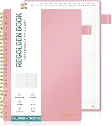 Regolden-Book Caderno gráfico espiral B5, capa dura de polipropileno, grade de matemática de engenharia com suporte para caneta, 160 páginas 7 x 10, para escola masculina e feminina, faculdade, trabalho, escritório, negócios (rosa)