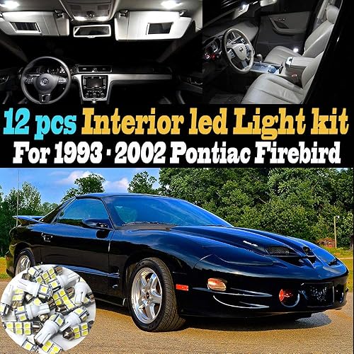 Paquete de 12 luces LED para interior de automóvil, color blanco superblanco, 6000K, compatible con Pontiac Firebird 1993-2002