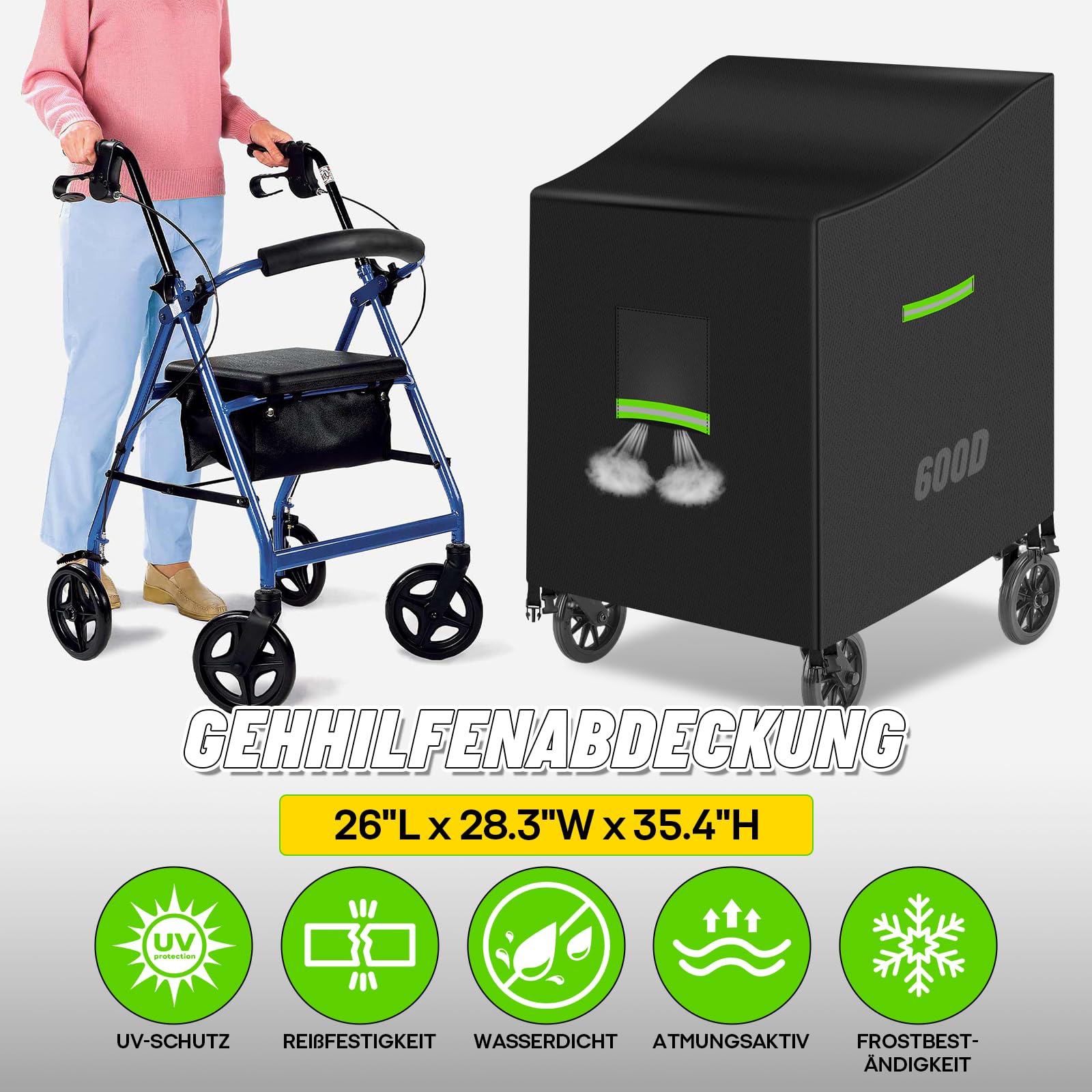 Pokrowiec na chodnik, 600D Oxford, garaż z otworami wentylacyjnymi, 2 uchwyty, 4 klamry, sznurek, 3 paski odblaskowe, wodoszczelna osłona chodzika, osłona na chodzik