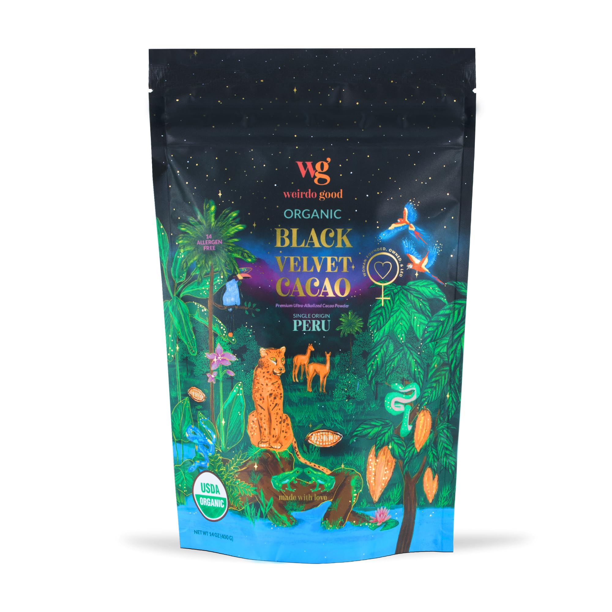 Weirdo Good Black Velvet Cacao Powder – Organic, Allergen-Free, Premium Ultra-Dutched Cocoa for Baking, 14 oz.