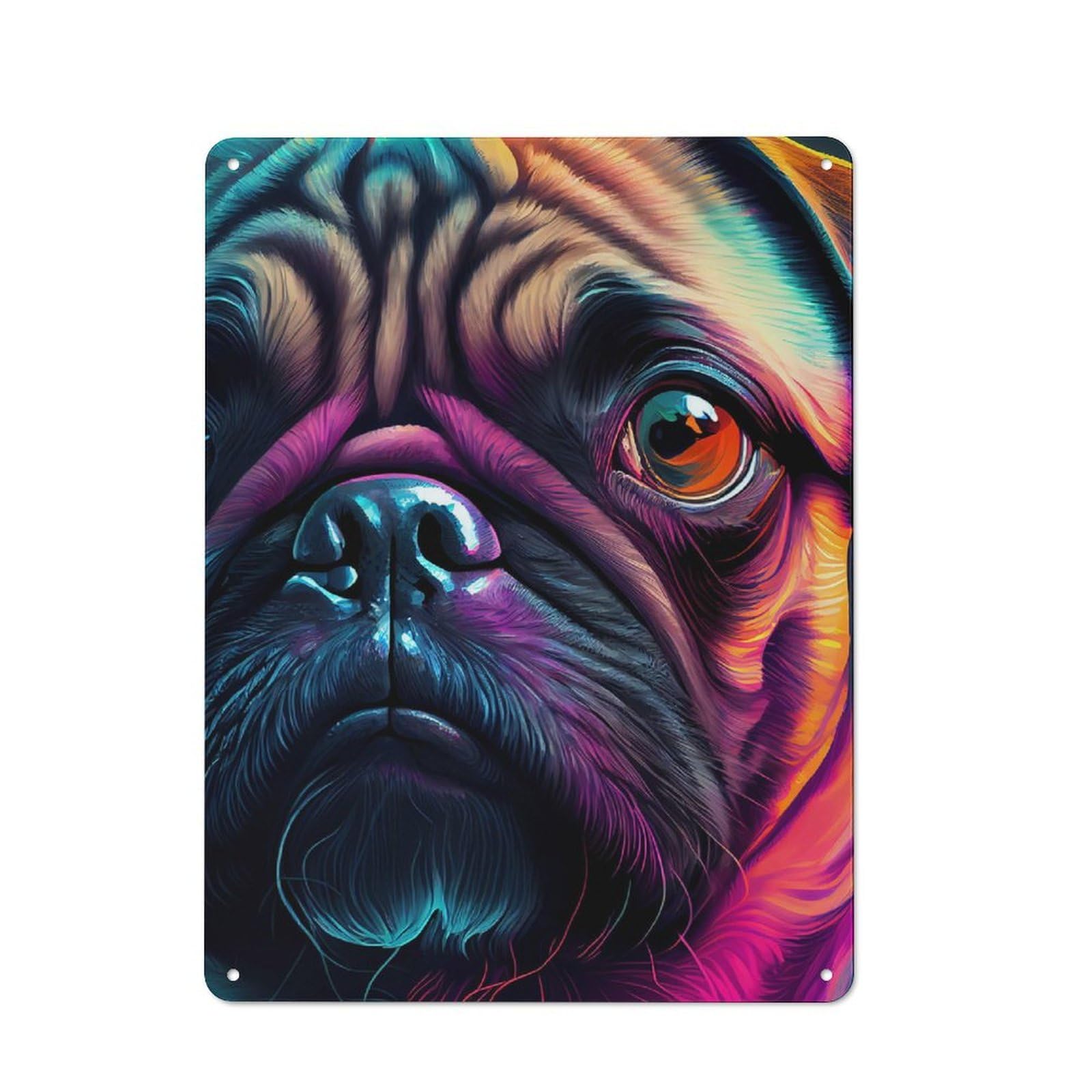 Junmoney Pug Colorful Dog Retro Tin Sign 40X30cm For Garage Or Workshop, For Furnishing A New Garage And Workshop With Retro Decor