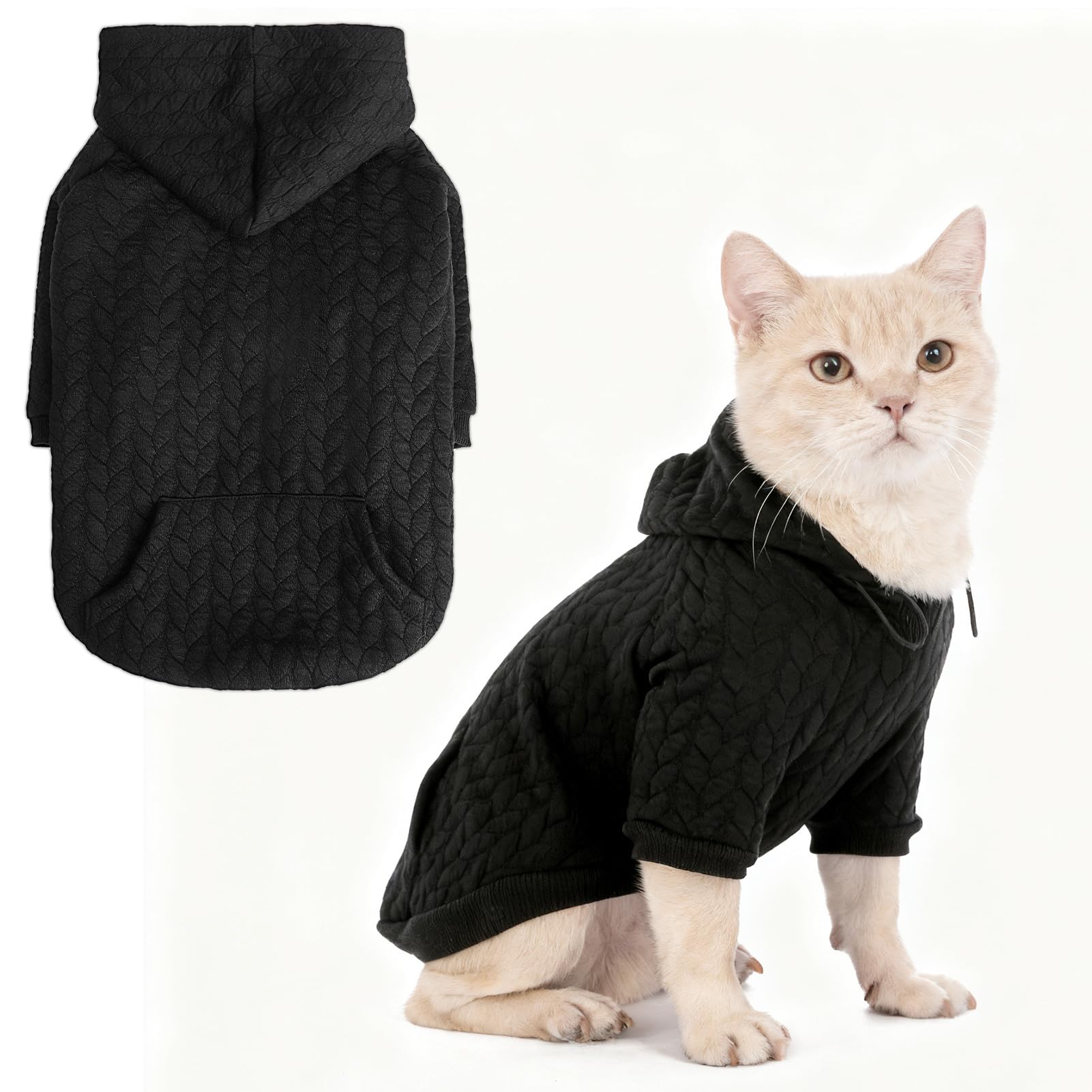 EXPAWLORER Dog Hoodie,Warm Pet Clothes for Small Medium Large Dogs Gril Boy,Dog Sweatshirt Puppy Sweater with Pouch for Cold Weather Fall Winter,Cat Hooded Coat Apparel,Black XS
