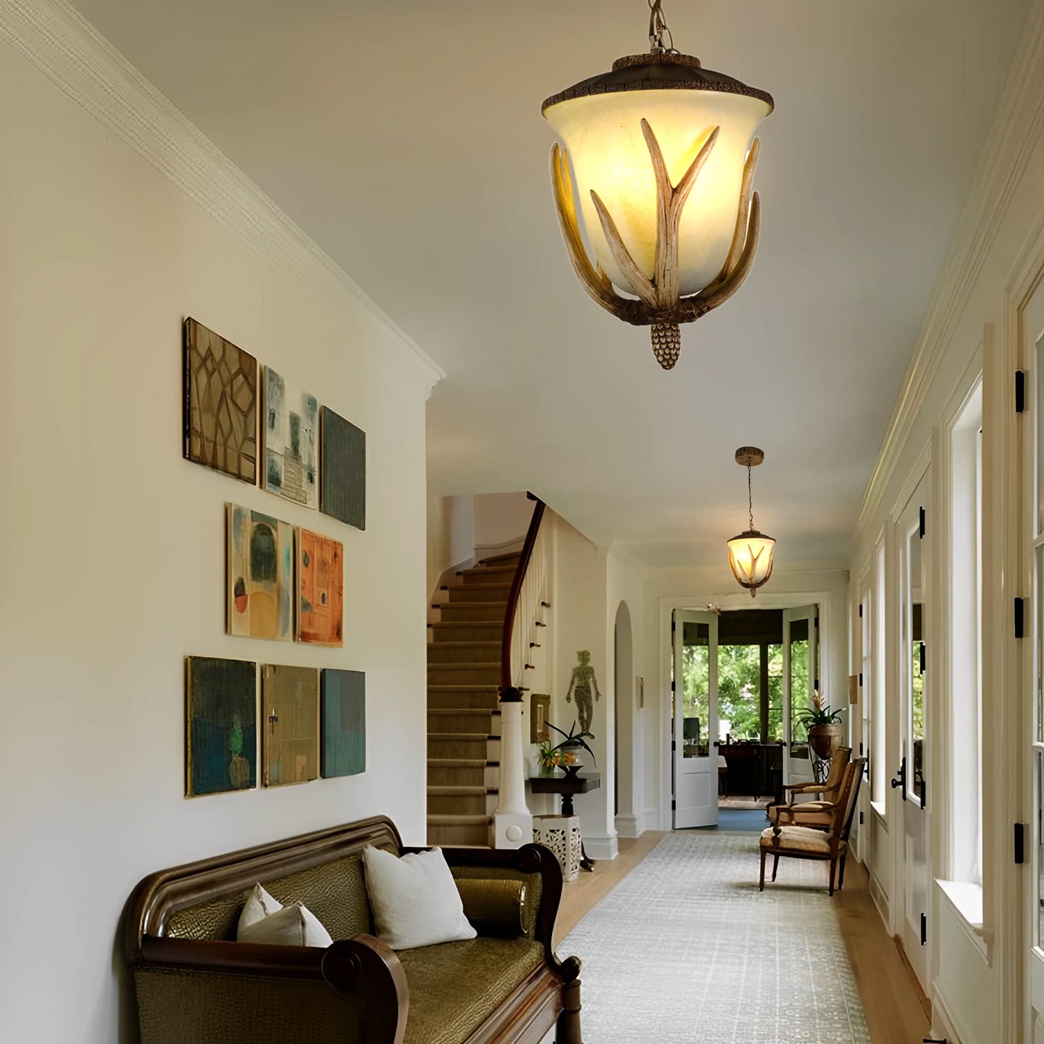 Wisząca lampa wisząca z poroża w kształcie płatka śniegu, żyrandol w stylu rustykalnym z żywicy, sztuczny róg jelenia, do jadalni, kuchni, wyspy, przedpokoju, sufitu