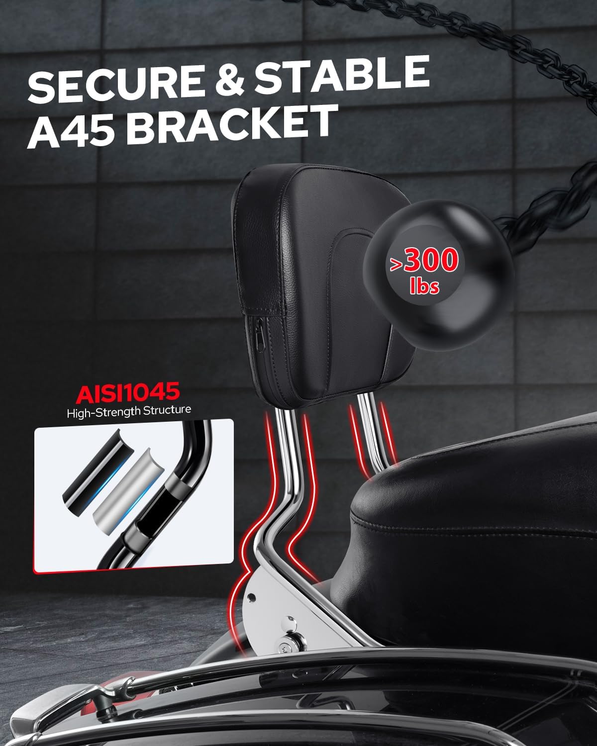 Benlari Passenger Backrest Sissy Bar, Detachable Quick Release Sissy Bar Backrest Fit for Harley Davidson Street GlideElectra Glide Road Glide Road King 2009-2024, Chrome (Chrome)