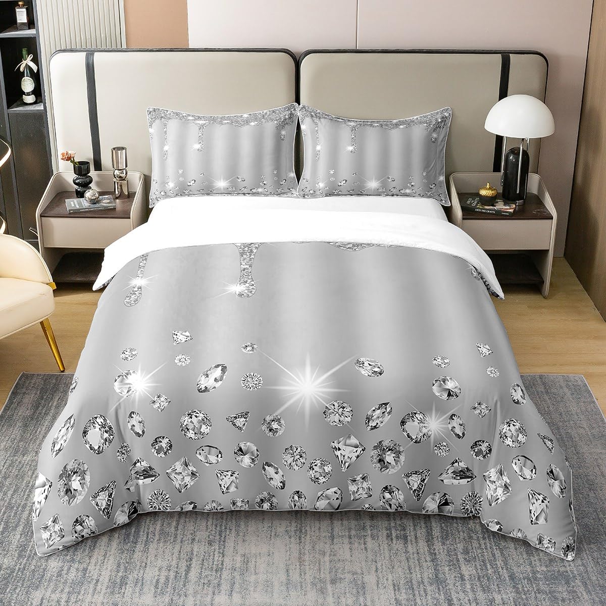 Parure de lit à paillettes argentées pour un sommeil frais et doux