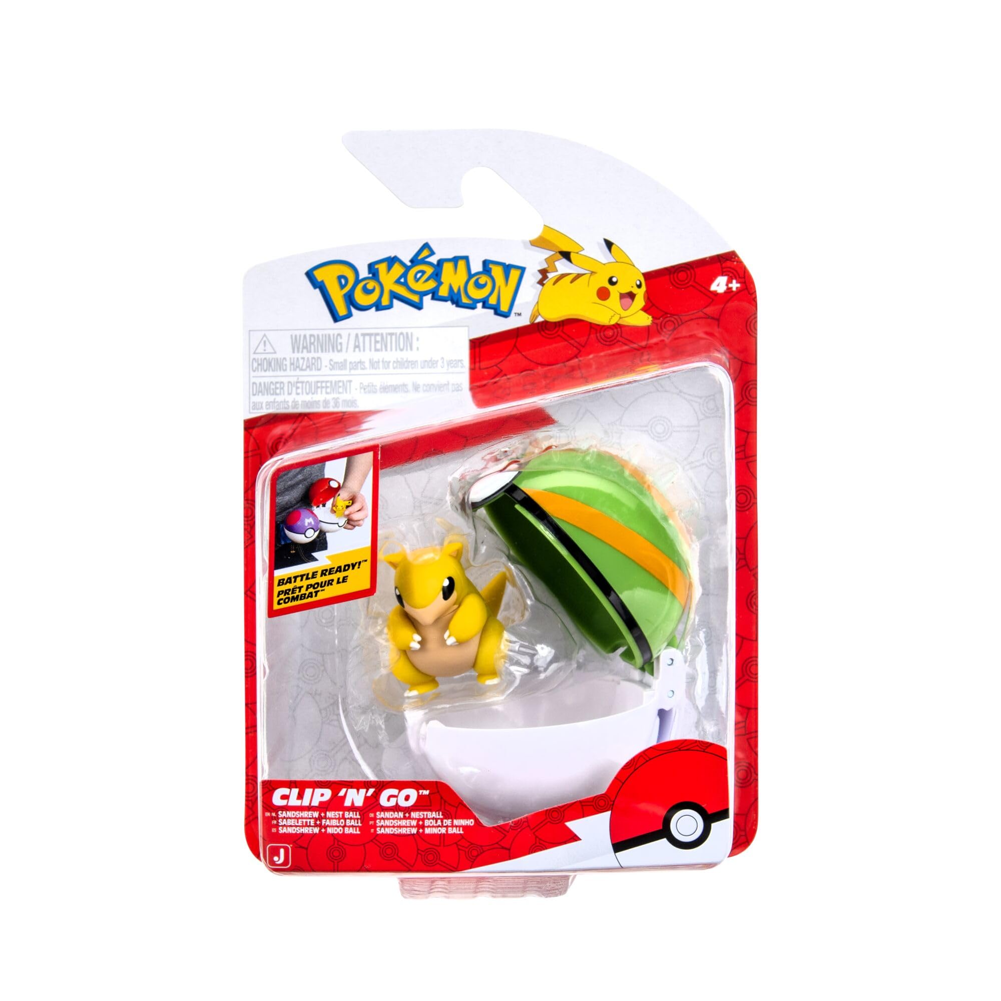 Pokémon PKW4161 - Clip ‘N’ Go Sandan und Nestball – inkl. 5 cm Spielfigur und Pokéball, offizielles Set