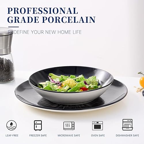 Miniatura 5 de Bestone Juego de vajilla de cerámica de 12 piezas, juegos de platos y cuencos de cerámica para 4, platos de postre para ensalada y cuencos de