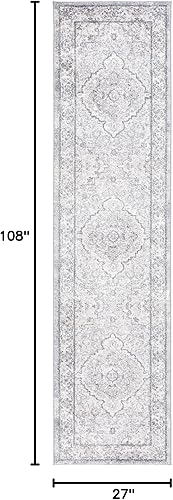 Miniatura 3 de SAFAVIEH Opal Collection - Alfombra de pasillo de 2 pies 3 pulgadas x 9 pies, color gris y marfil, diseño oriental shabby chic, ideal para zonas de