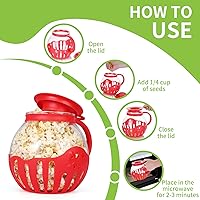 Vista 3 de MMUGOOLER - Palomitero de vidrio para microondas, frasco original de palomitas de maíz de 2.25QT con tapa de silicona, sin BPA, apto para Rojo