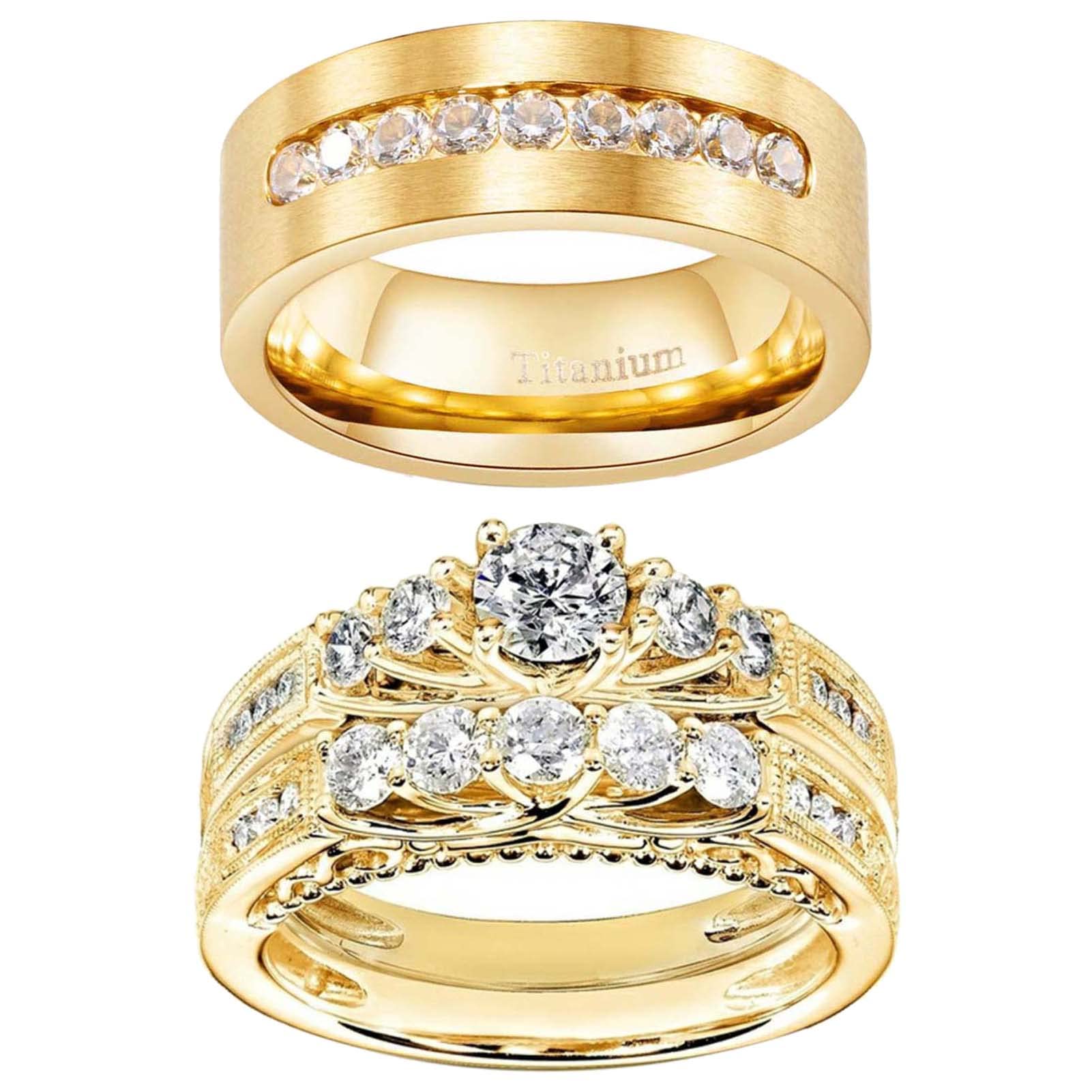 Couple Rings His Her Wedding Ring Sets for Him and Her Matching Rings Gold Plated AAA CZ Ring