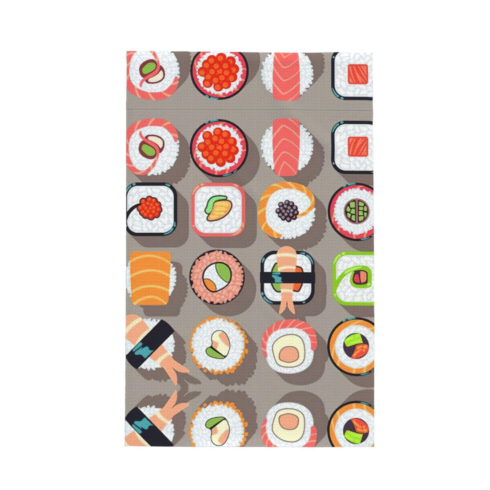 Ckgodgf Black Many Sushi Food Print Absorbent Waffle Dishcloths,Kitchen Towels With Hanging Loops,Tea Towels.