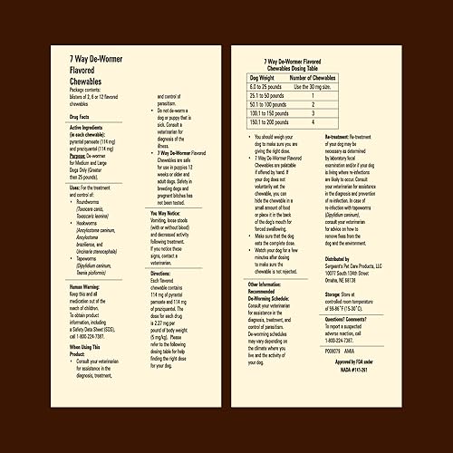 Miniatura 8 de 7 Way De-Wormer Chewables for Dogs - Tablets for Medium & Large Dogs (Over 25 lbs) (pyrantel pamoate/praziquantel), 2 Count