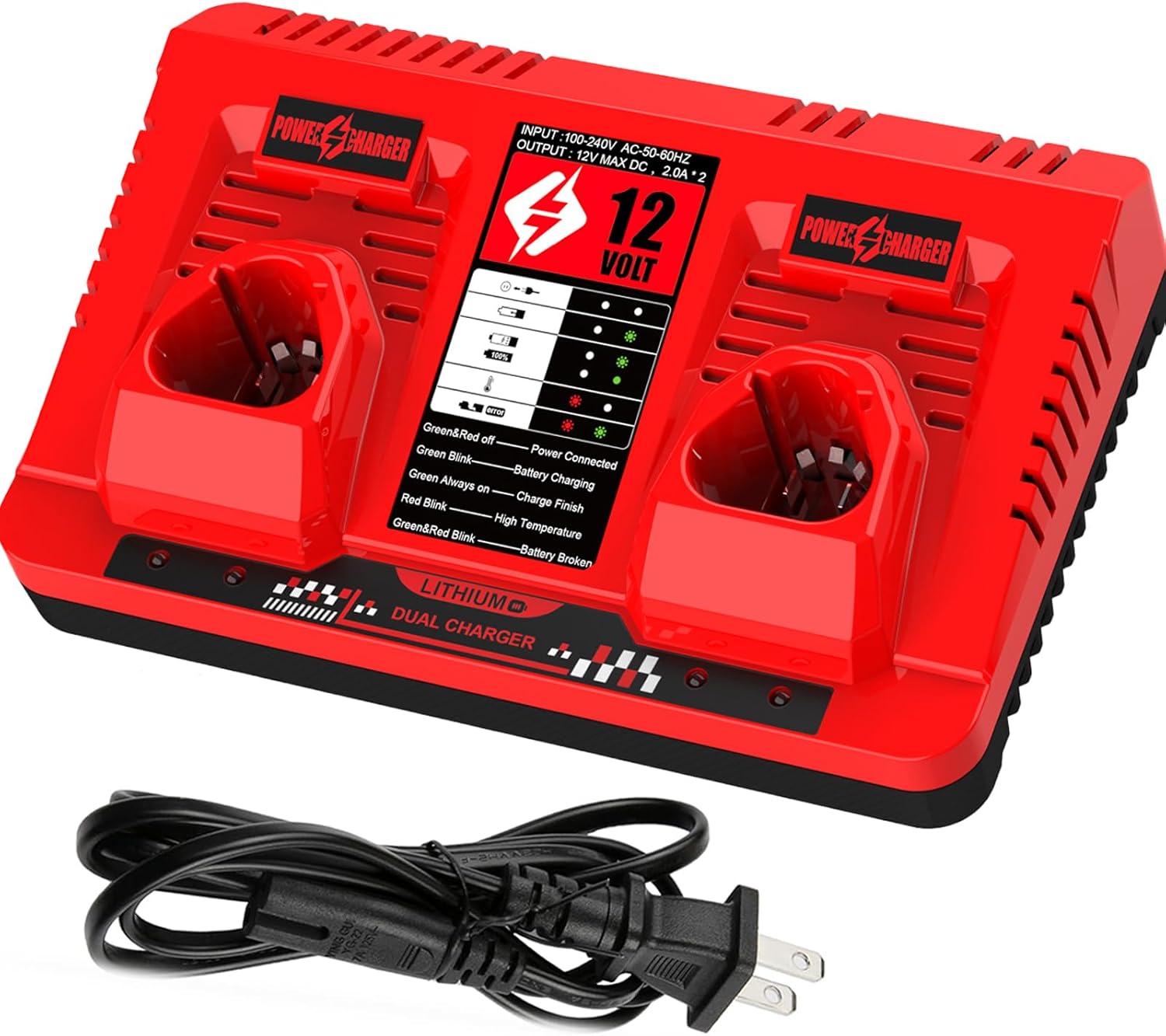 ANTRobut Dual Port M 12 Charger Replacement for Mil-Waukee 12V Battery Charger 48-11-2412 48-11-2420 48-11-2411 48-11-2401 48-11-2440 48-11-2460