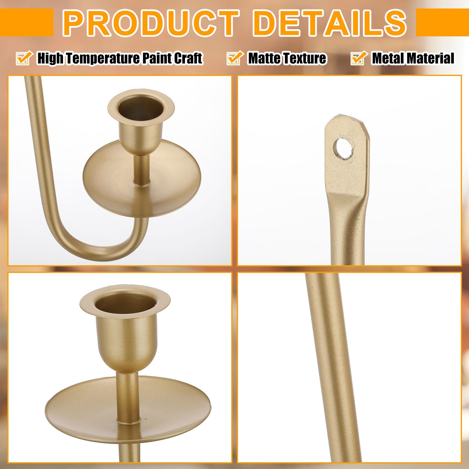 tessco for You - Juego de 2 candelabros de metal para montaje en pared con velas cónicas sin llama y temporizador remoto, velas LED de 9.6 pulgadas, portavelas de pared colgante de 16.5 pulgadas para
