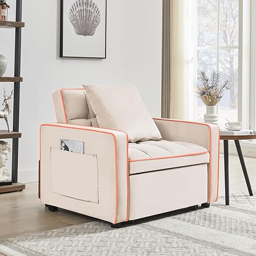 Miniatura 3 de Sofá cama plegable moderno y convertible 3 en 1, multifuncional, de terciopelo, respaldo ajustable en un sofá reclinable para sala de estar,