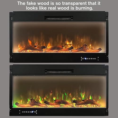 Vista 3 de Chimenea eléctrica de pared, chimenea eléctrica empotrada, decoración de resina sintética, troncos transparentes eléctricos, llama, adecuada