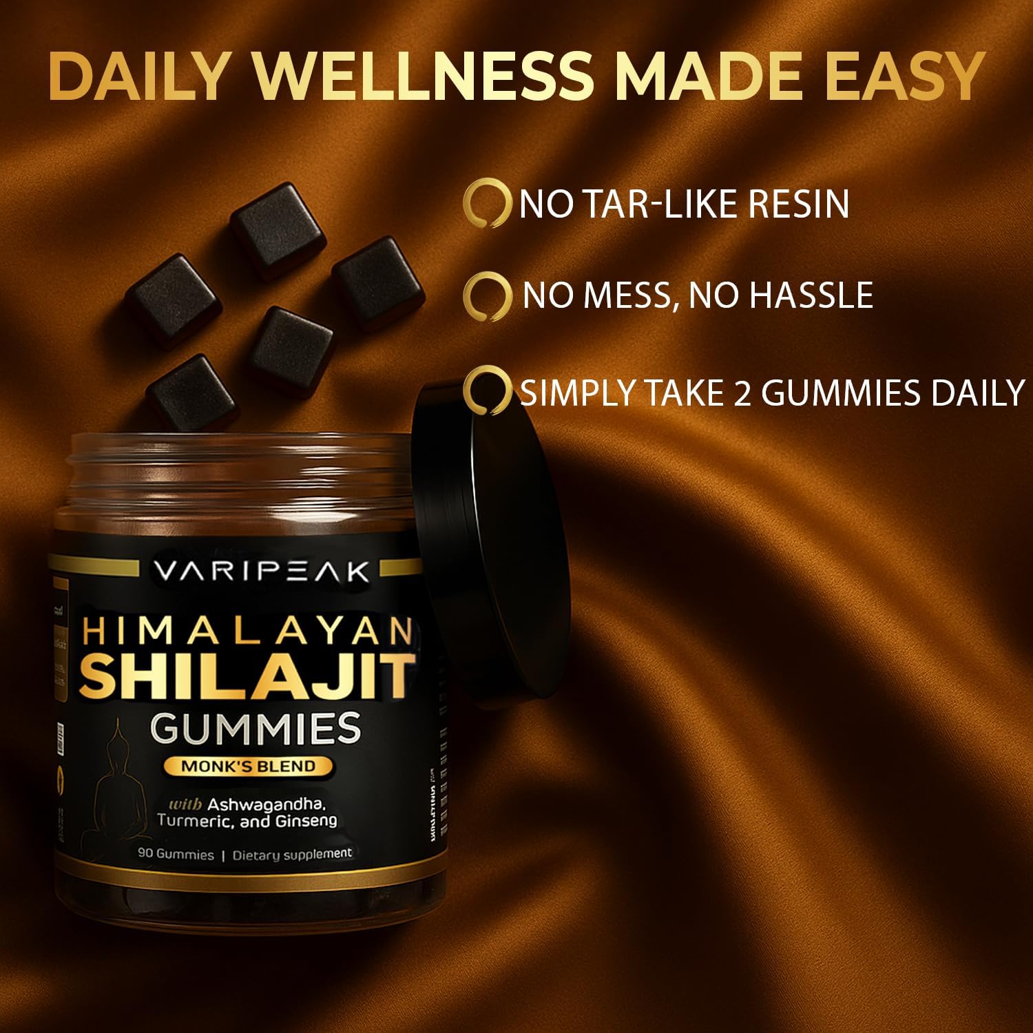 4-in-1 Organic Himalayan Shilajit Gummies | with Ashwagandha, Turmeric, & Ginseng | Adaptogen for Energy, Immunity & Vitality Support | Organic, Vegan, Sugar-Free | 90 Count | for Men & Women - Image 3