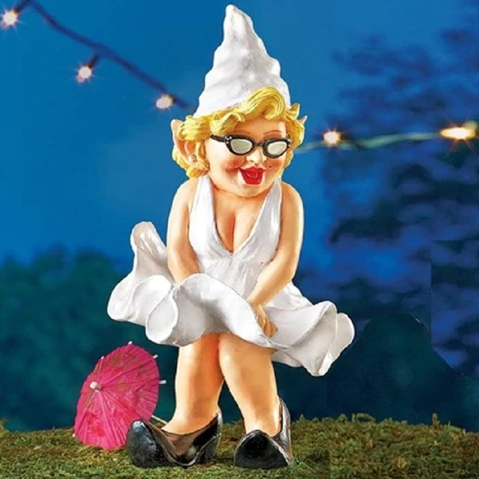 Specjalna statua krasnala ogrodowego, 2-częściowy zestaw rzeźb muzycznego krasnala ogrodowego, miniaturowe bajkowe dekoracje ogrodowe, zabawne figurki z żywicy na zewnątrz na trawnik przydomowy Pati