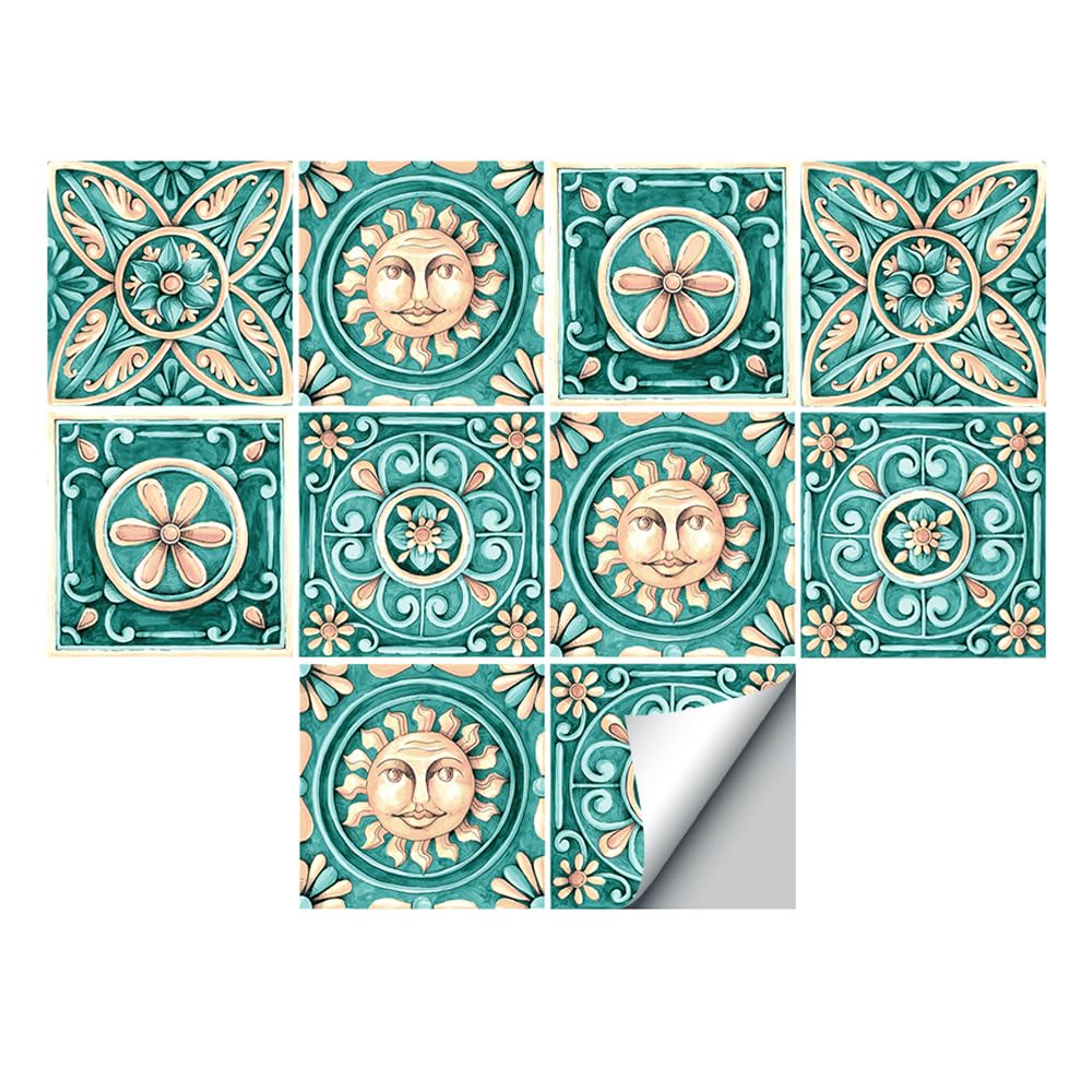 Alwayspon 30Pcs Peel&Stick Wall Tile Transfers Sticker, 15x15cm Self-Adhesive PVC Splashback Tile Decals for Kitchen Bathroom Home Decor, Majolic