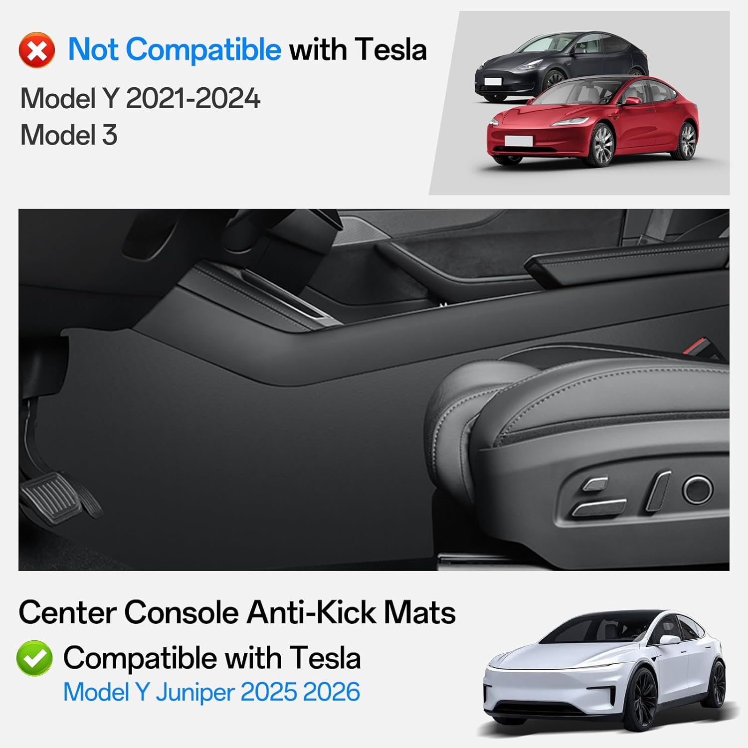 Center Console Side Anti-Kick Mats for Tesla New Model Y Juniper 2025 2026 TPE Front Seat Side Full Cover Anti Kick Pad Waterproof Dustproof Protector Cover Interior Guard Anti Scratch Mat