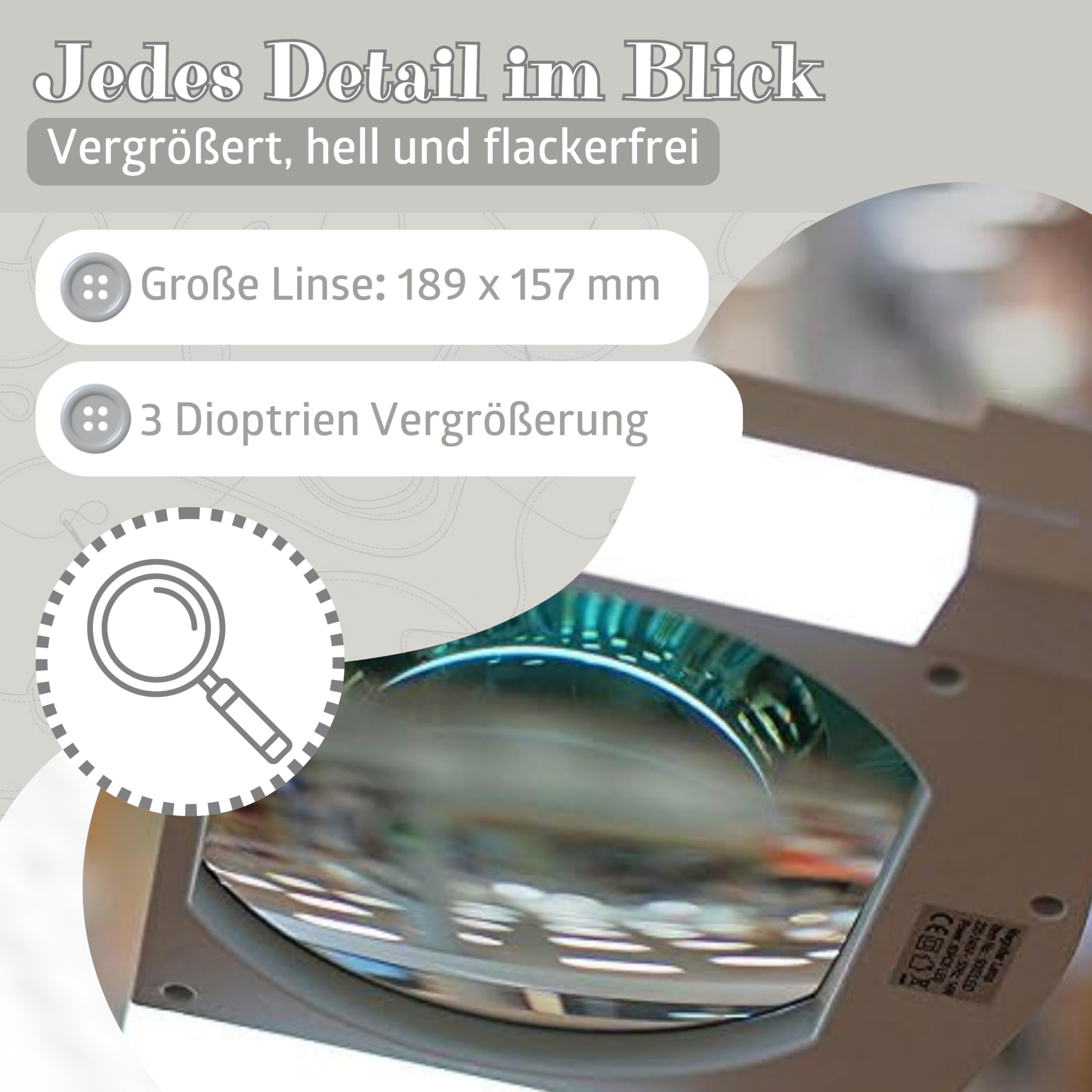 SEMPLIX LED Lupen-Tischleuchte 3D weiß (Linse 189 x 127 mm/Tischklemme)