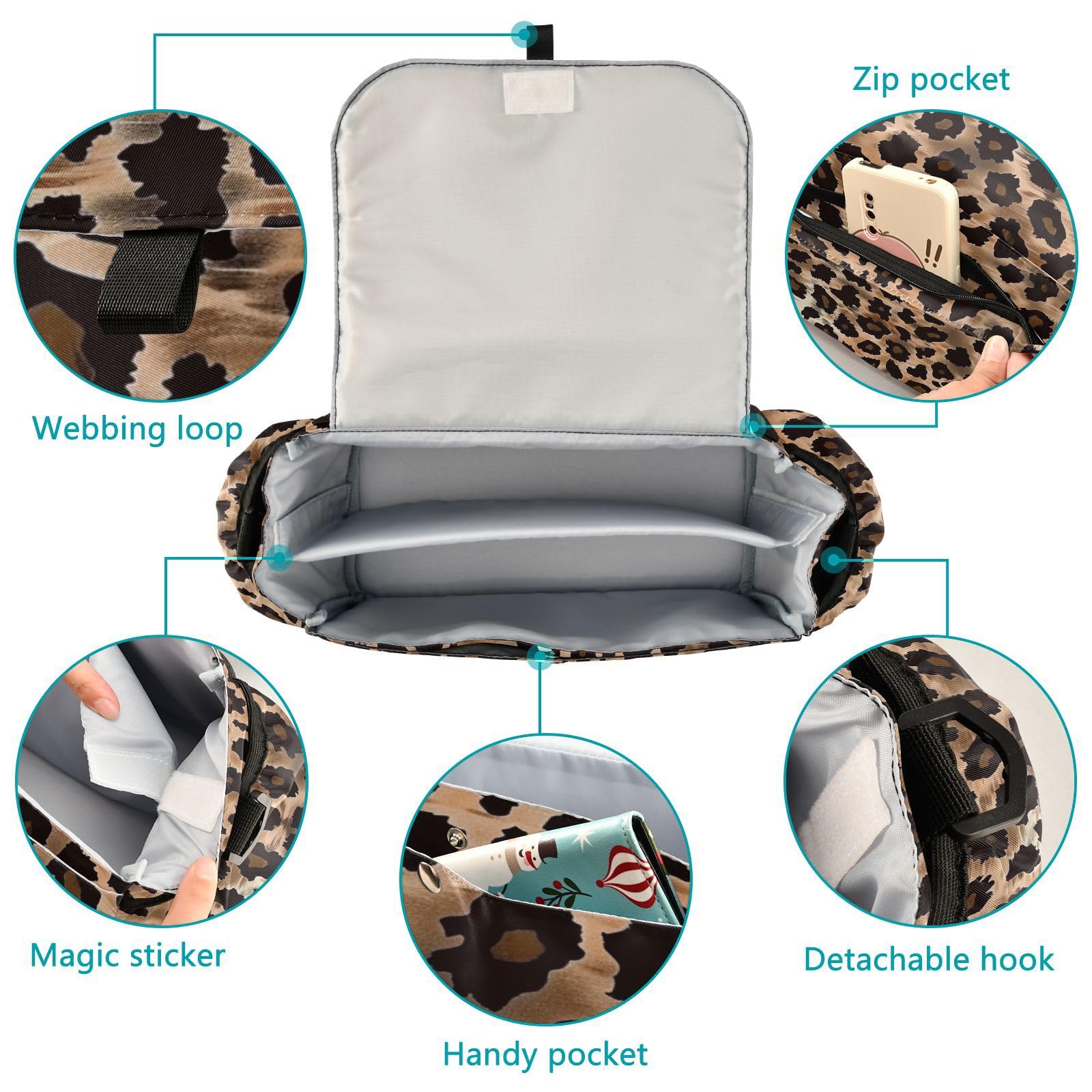 miaozhen Leopard Print double umbrella stroller organizer caddy with cup holder purse accesorios para carro de ni?os para frio accesorios para coche de
