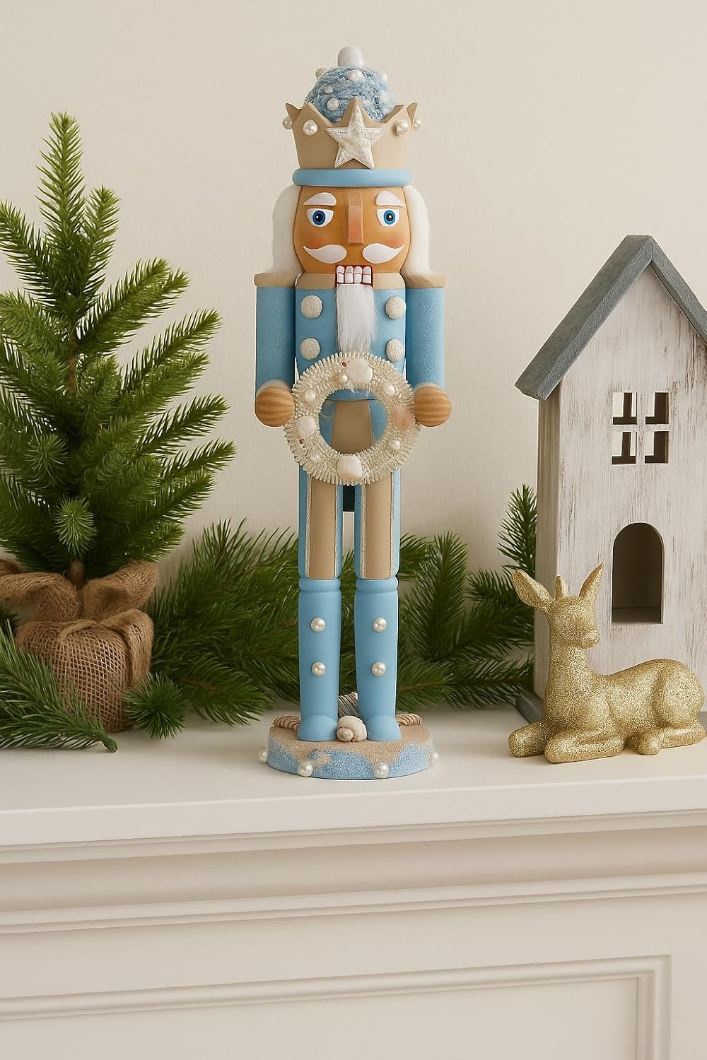 The Bridge Collection 15" Coastal Nutcracker Figurine for Beach Decor - Starfish & Seashells Nautical Blue Christmas Nutcracker